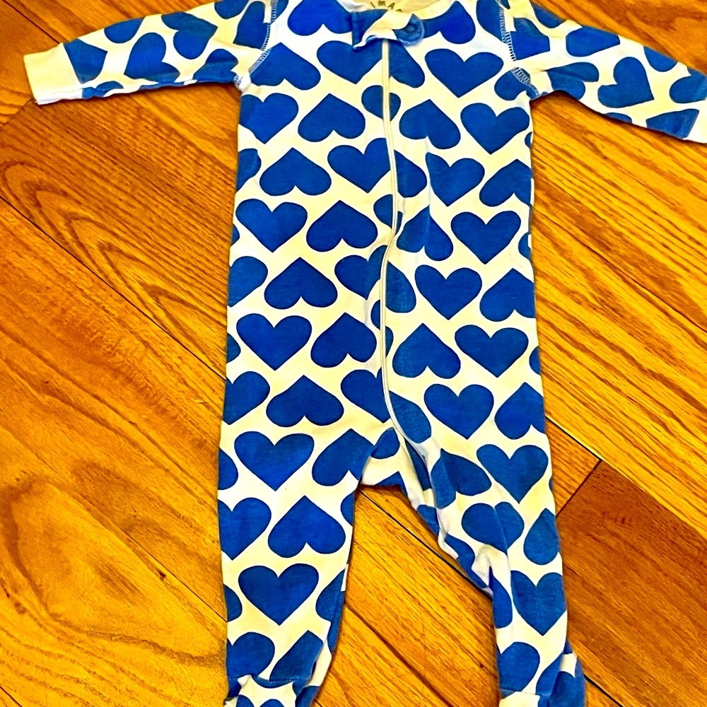 {SOLD} Heart Print Baby Onesie - Blue and White  {SOLD}